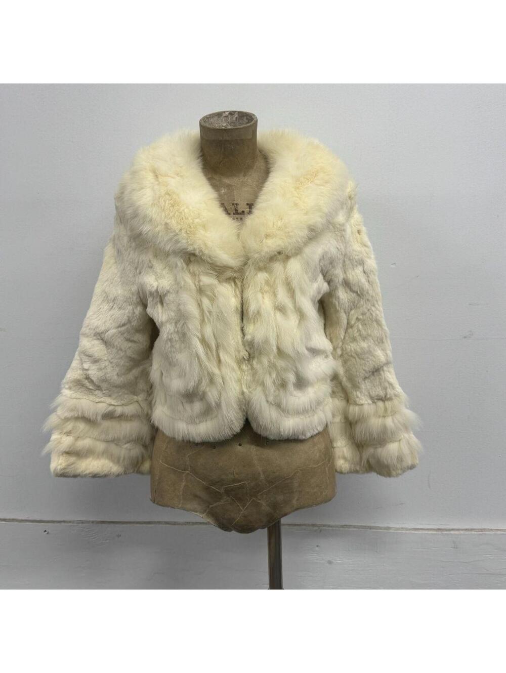 Vintage Y2K Cream Rabbit & Fox Fur Cropped Penny Lane Fur Jacket